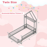 Twin Size House Floor Bed with House-shaped Headboard