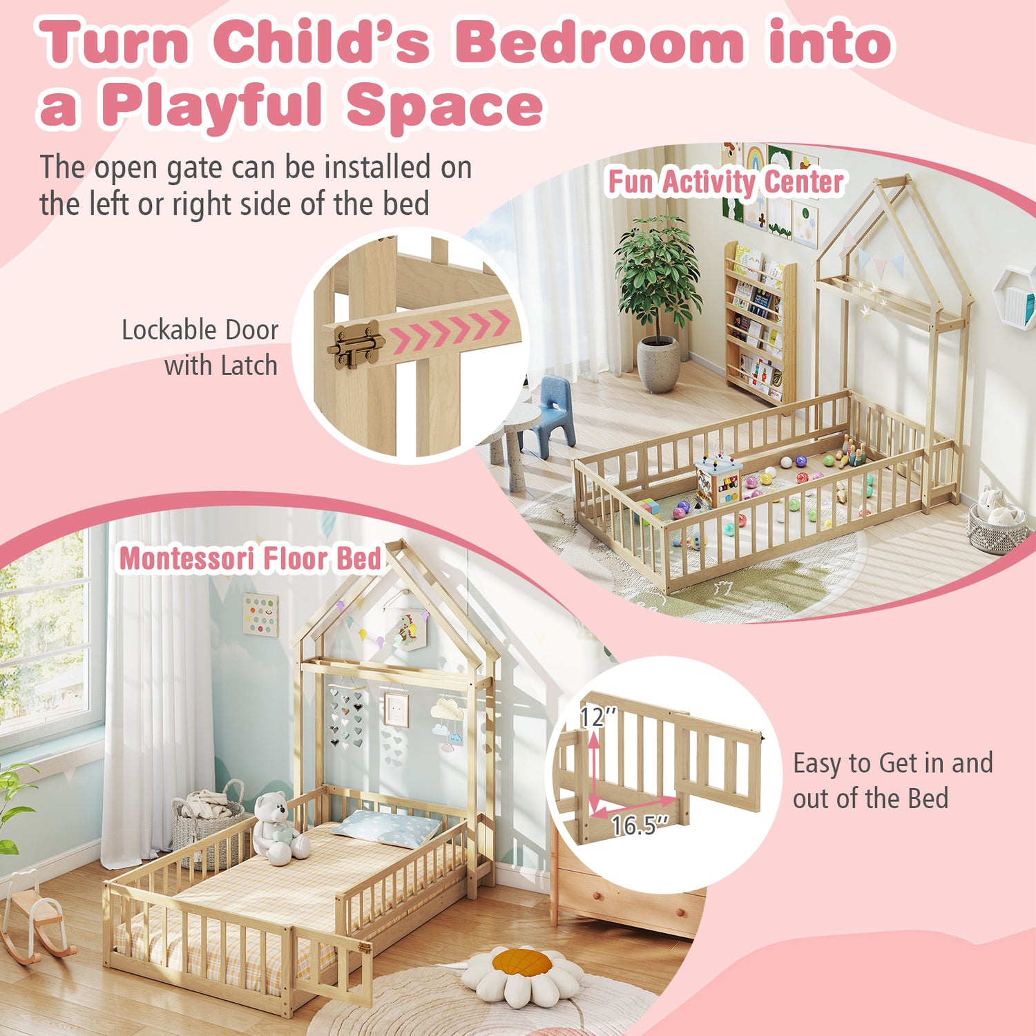 Twin Size House Floor Bed with House-shaped Headboard