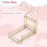 Twin Size House Floor Bed with House-shaped Headboard