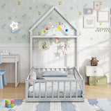 Twin Size House Floor Bed with House-shaped Headboard