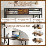 Twin Size Industrial Metal Loft Bed with Desk Storage Shelf and Build-in Ladder-Twin Size