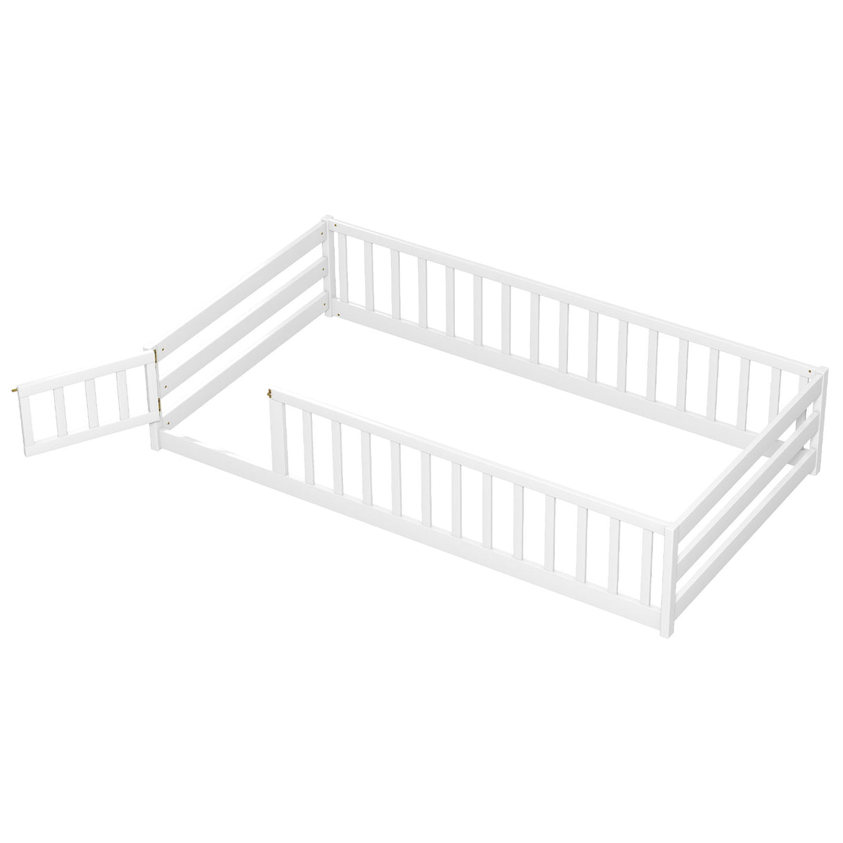 Twin Size Kids Wood Montessori Floor Bed with Door and Fence