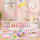 Twin Size Kids Wood Montessori Floor Bed with Door and Fence