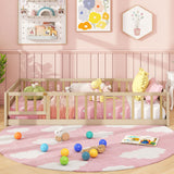 Twin Size Kids Wood Montessori Floor Bed with Door and Fence