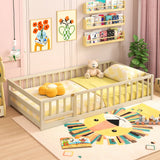 Twin Size Kids Wood Montessori Floor Bed with Door and Fence