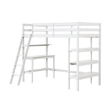 Twin Size Loft Bed with Desk and Bookshelves for Kids and Teens