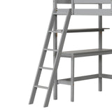 Twin Size Loft Bed with Desk and Bookshelves for Kids and Teens