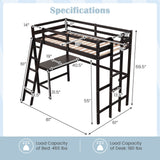 Twin Size Loft Bed Frame with Desk Angled and Built-in Ladder