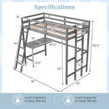 Twin Size Loft Bed Frame with Desk Angled and Built-in Ladder