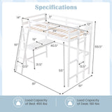 Twin Size Loft Bed Frame with Desk Angled and Built-in Ladder