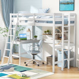 Twin Size Loft Bed Frame with Desk Angled and Built-in Ladder