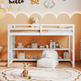 Twin Size Loft Bed with Storage Shelves Full-length Guardrails and Ladder-White