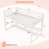 Twin Size Loft Bed with Storage Shelves Full-length Guardrails and Ladder-White