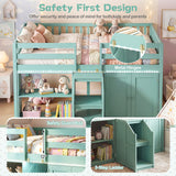 Twin Size Loft Bed with LED Lights and Kids Wooden Bed Frame