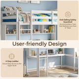 Twin Size Loft Bed with Desk and Shelves for Home Dorm Apartment No Box Spring Needed-White