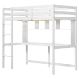 Twin Size Loft Bed with Desk and Shelves for Home Dorm Apartment No Box Spring Needed-White
