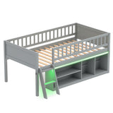 Twin Size Loft Bed with Adjustable LED Lights & Bookshelves and Guardrails for Kids
