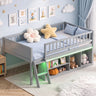 Twin Size Loft Bed with Adjustable LED Lights & Bookshelves and Guardrails for Kids