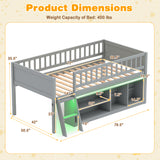 Twin Size Loft Bed with Adjustable LED Lights & Bookshelves and Guardrails for Kids