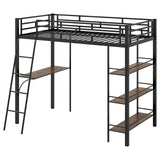 Twin Size Loft Bed with Desk and Shelves for Kids and Home-Black