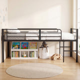 Twin Size Low Loft Bed with Safety Guardrails and 2 Ladders
