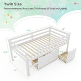 Twin Size Low Loft Bed with 3 Drawers with Ladder and Full-length Guardrails