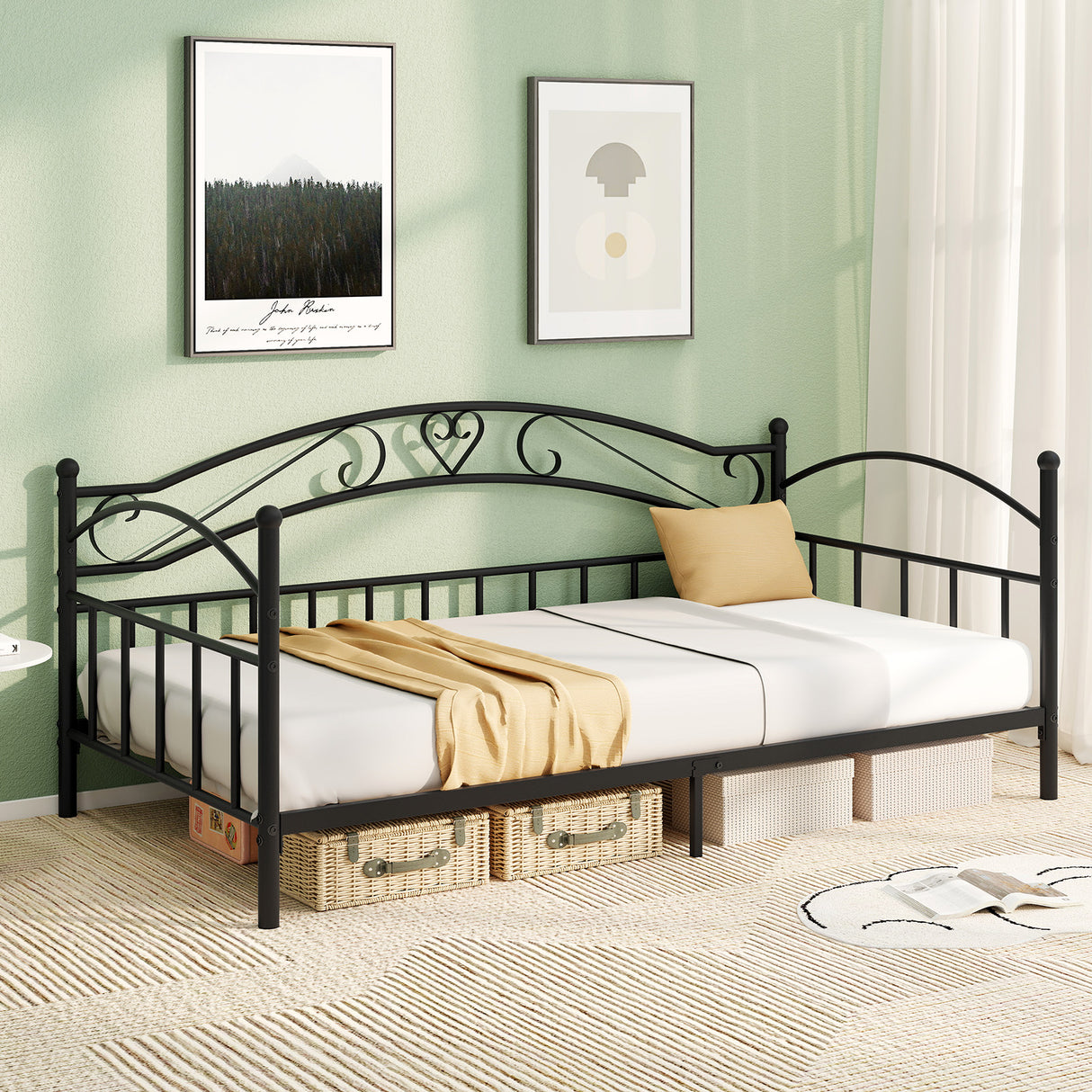 Twin Size Metal Daybed Frame with Headboard for Bedroom
