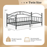 Twin Size Metal Daybed Frame with Headboard for Bedroom