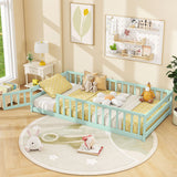 Twin Size Kids Wood Montessori Floor Bed with Door and Fence