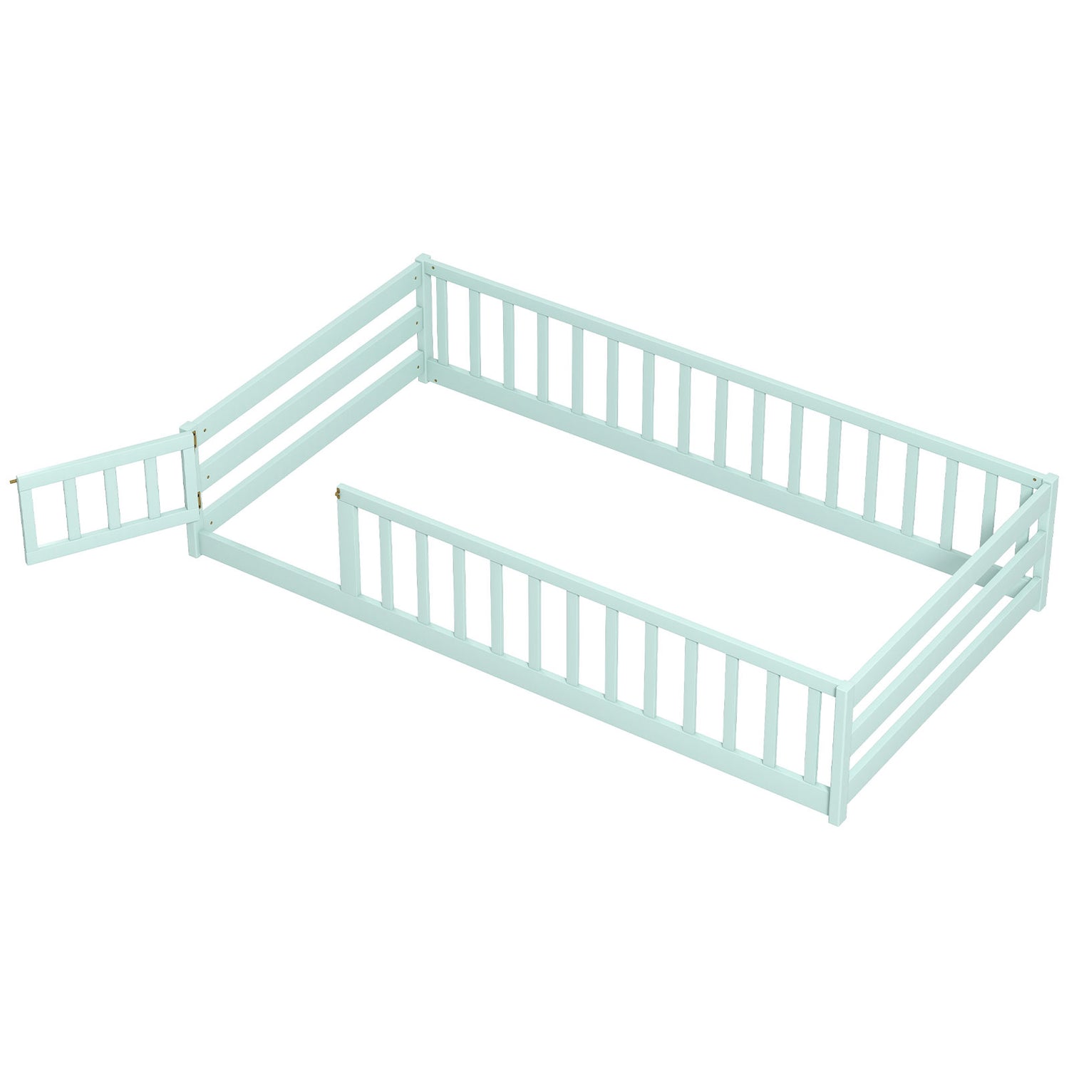 Twin Size Kids Wood Montessori Floor Bed with Door and Fence