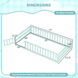 Twin Size Kids Wood Montessori Floor Bed with Door and Fence