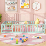 Twin Size Kids Wood Montessori Floor Bed with Door and Fence