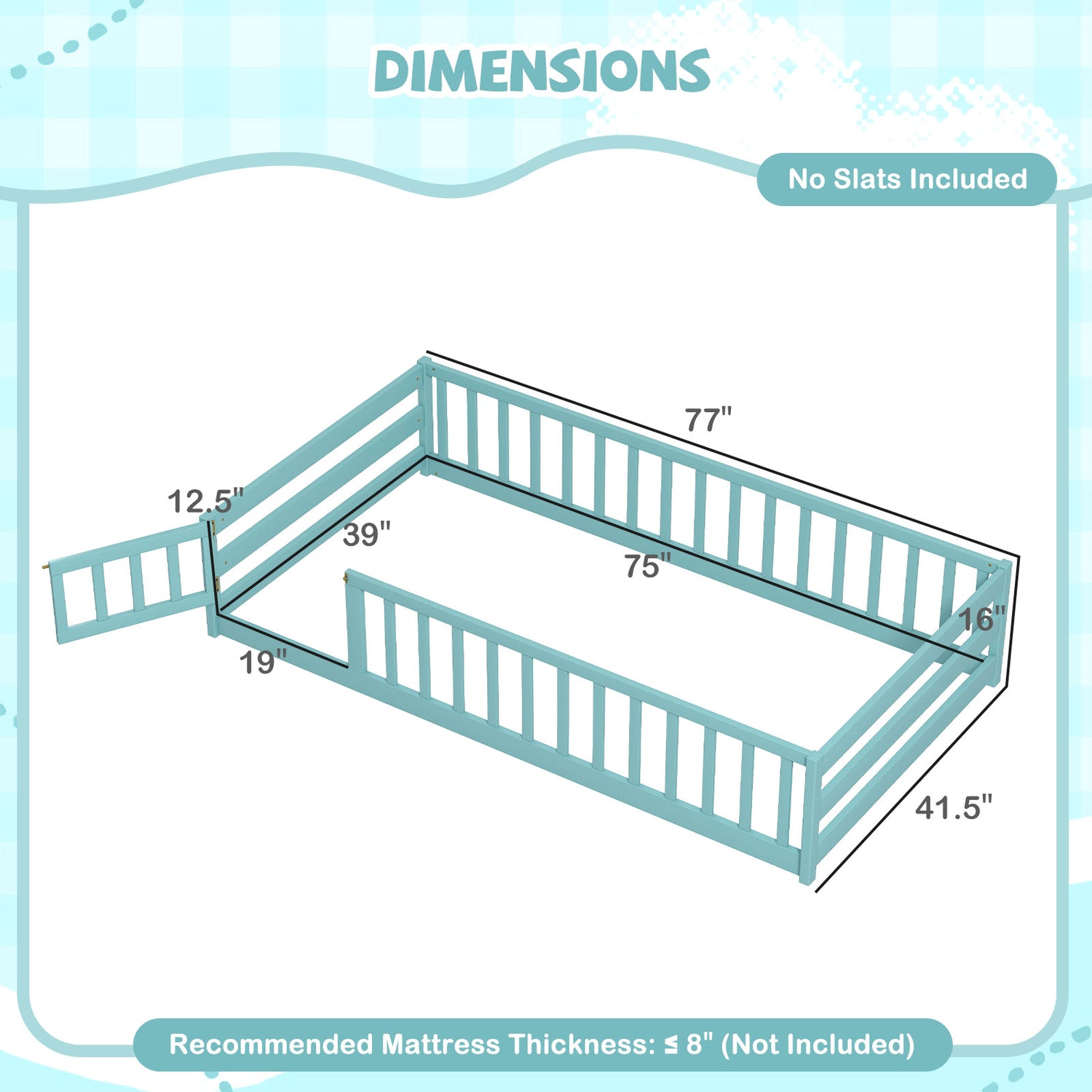 Twin Size Kids Wood Montessori Floor Bed with Door and Fence