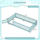 Twin Size Kids Wood Montessori Floor Bed with Door and Fence