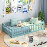 Twin Size Kids Wood Montessori Floor Bed with Door and Fence