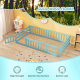 Twin Size Kids Wood Montessori Floor Bed with Door and Fence