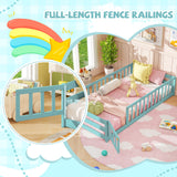Twin Size Kids Wood Montessori Floor Bed with Door and Fence