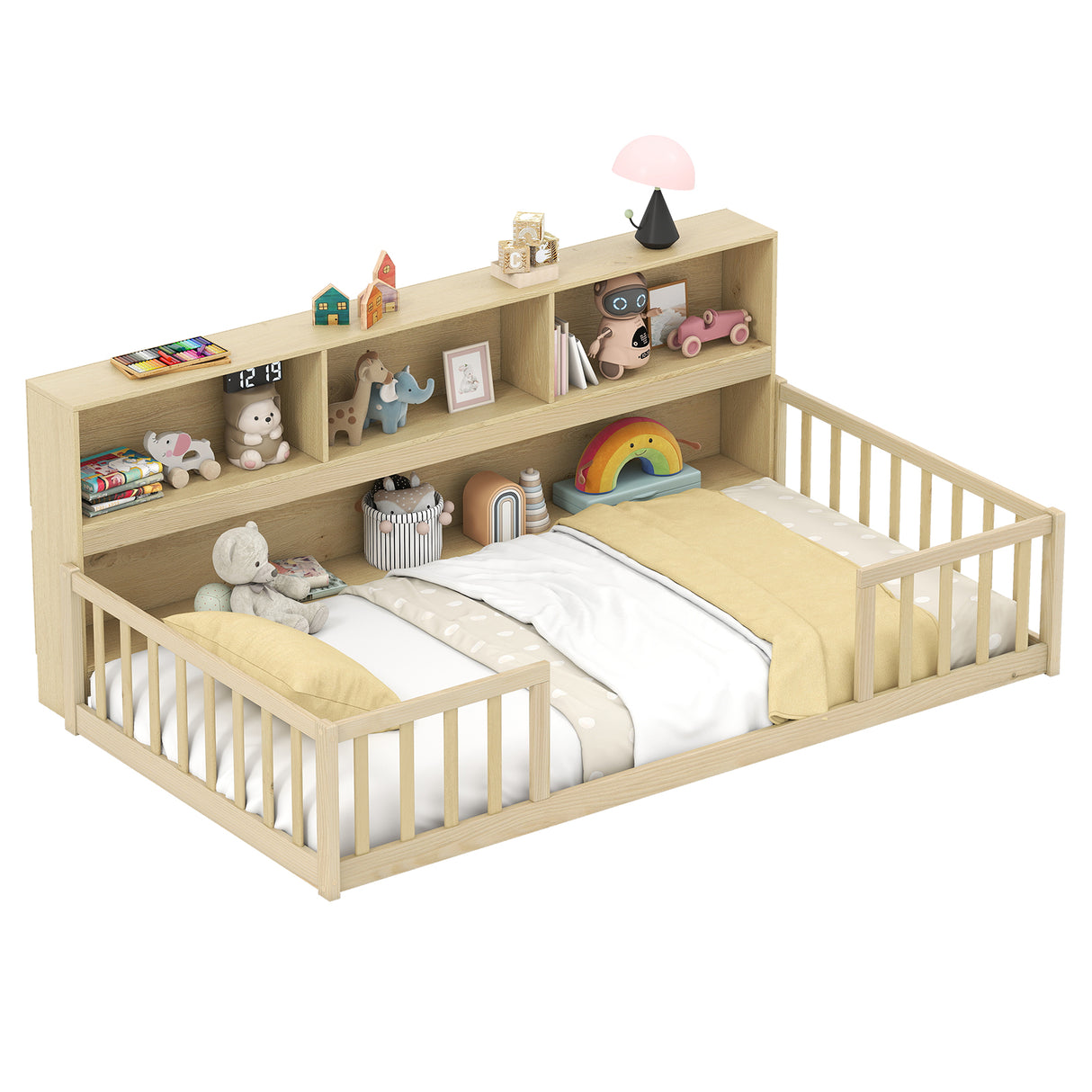 Twin Size Montessori Floor Bed with Bookcase