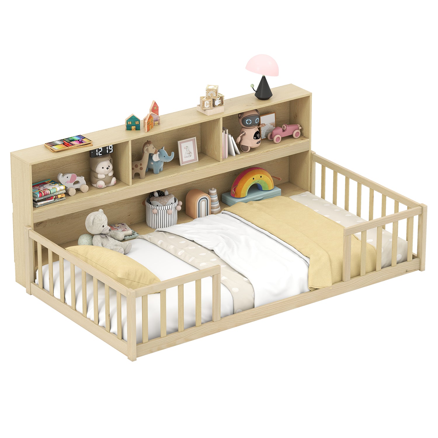 Twin Size Montessori Floor Bed with Bookcase