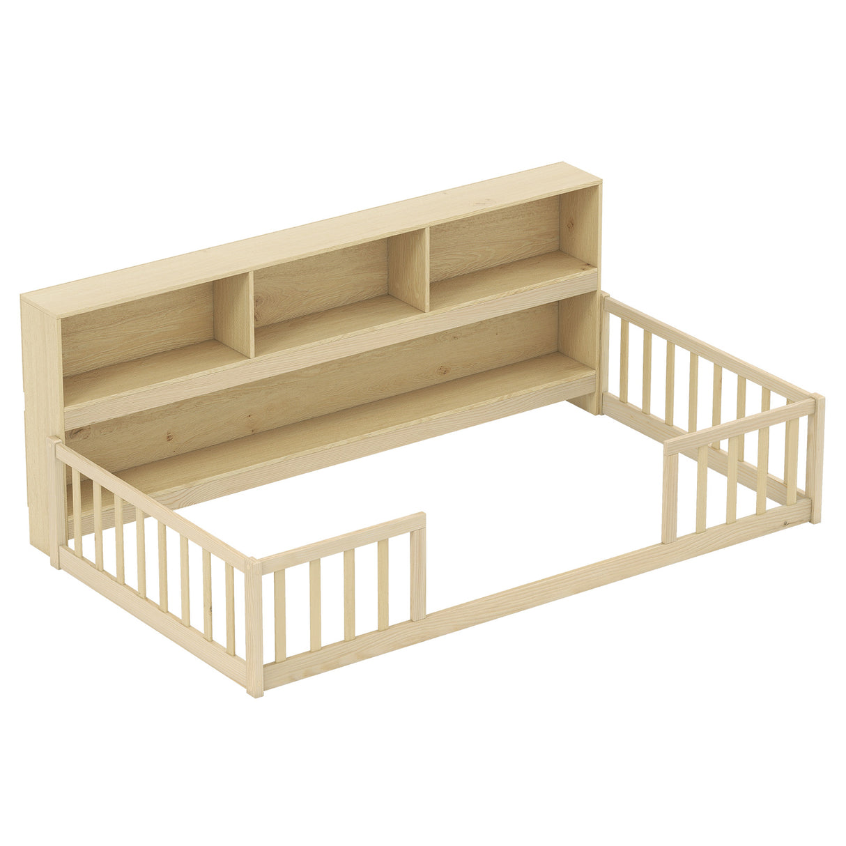 Twin Size Montessori Floor Bed with Bookcase