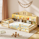 Twin Size Montessori Floor Bed with Storage Compartments and Shelf