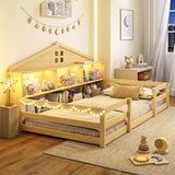 Twin Size Montessori Floor Bed with Storage Compartments and Shelf