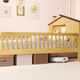 Twin Size Kids Montessori Bed with House-Shaped Headboard and Built-in Storage Shelf