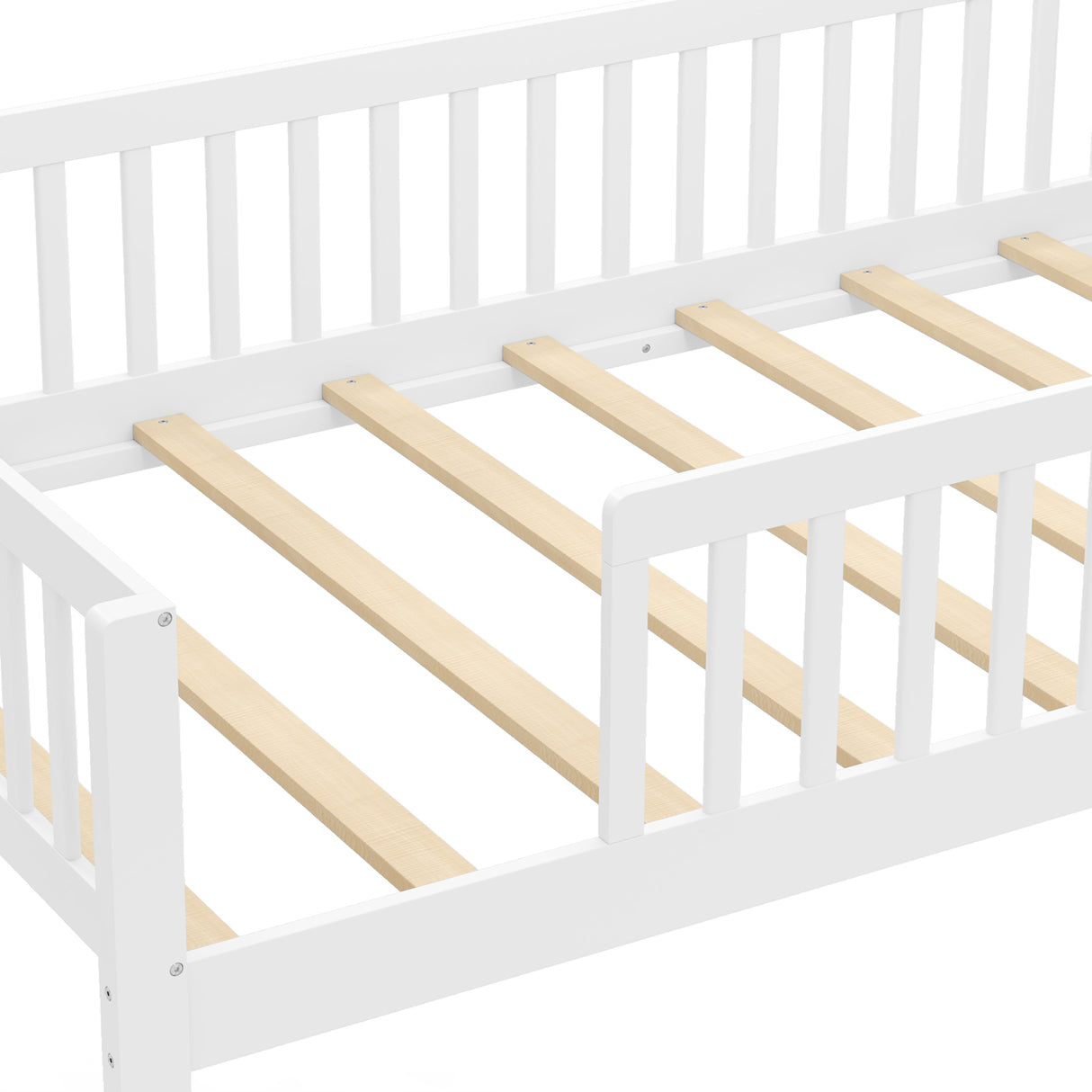 Twin Size Kids Montessori Bed with House-Shaped Headboard and Built-in Storage Shelf