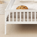 Twin Size Kids Montessori Bed with House-Shaped Headboard and Built-in Storage Shelf