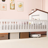Twin Size Kids Montessori Bed with House-Shaped Headboard and Built-in Storage Shelf