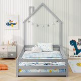Twin Size Montessori Floor Bed with Lockable Door and Full-Length Guardrail