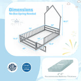 Twin Size Montessori Floor Bed with Lockable Door and Full-Length Guardrail