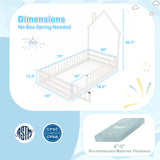 Twin Size Montessori Floor Bed with Lockable Door and Full-Length Guardrail