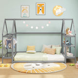 Twin Size Montessori Floor House Bed with Detachable Storage Shelves